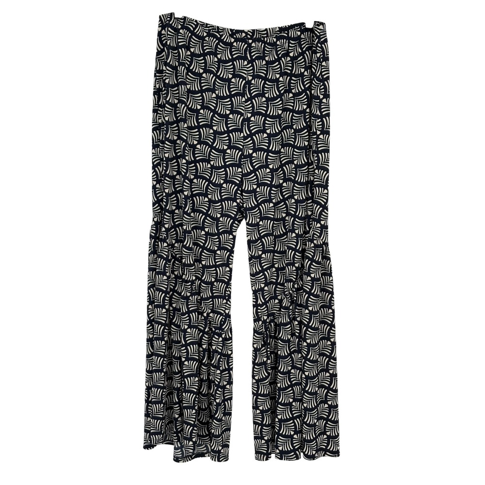Cato Wide Leg Pants Navy Blue Cream Geometric Fan Print Plus Size 18/20WP